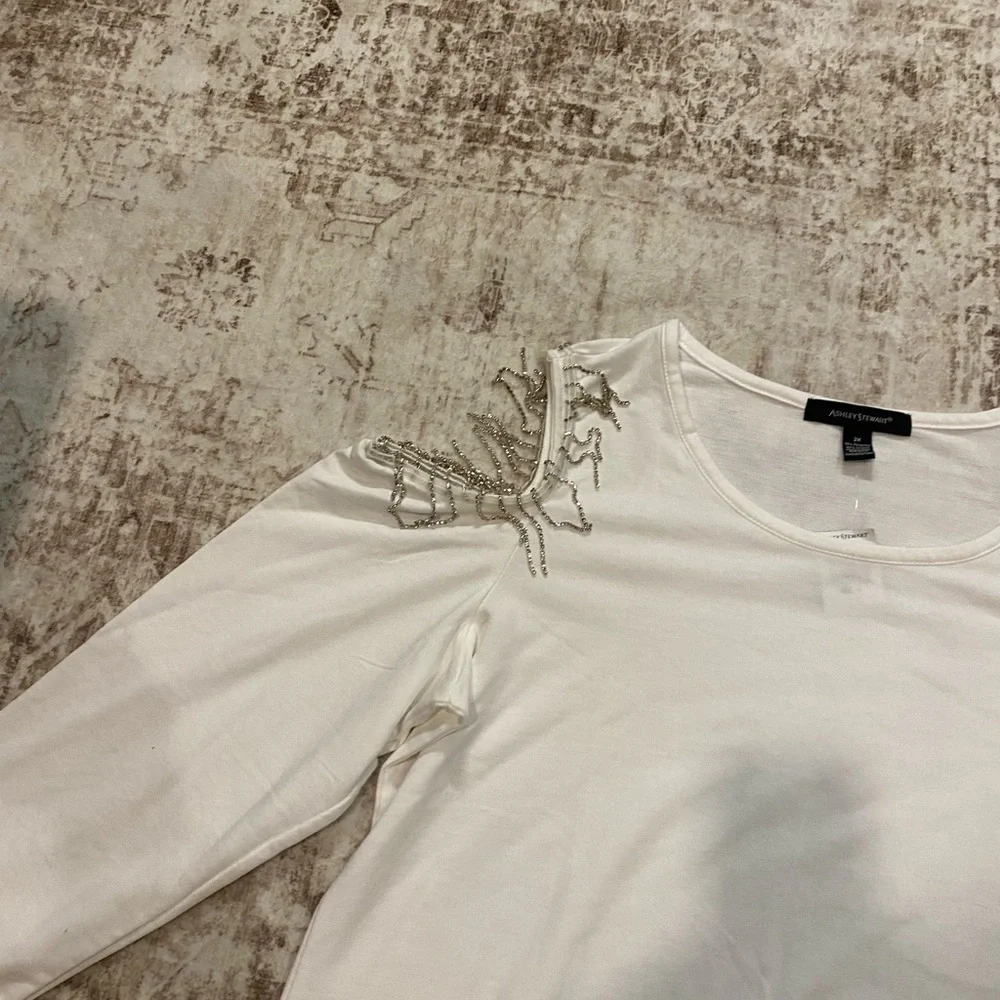 Ashley Stewart White Embellished Shoulder Pullover - Picture 2 of 5